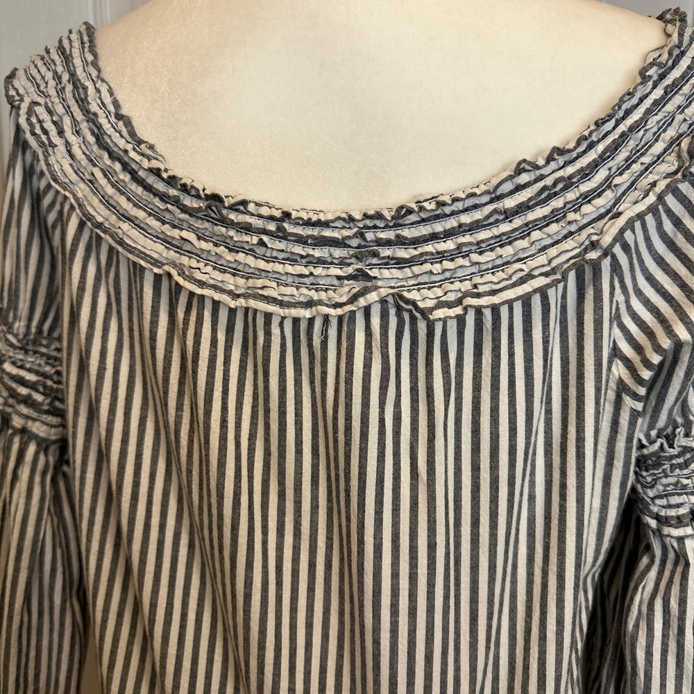 Max Studio Black White Striped Puff Ruffle Long Sleeve Blouse Large - Picture 7 of 10